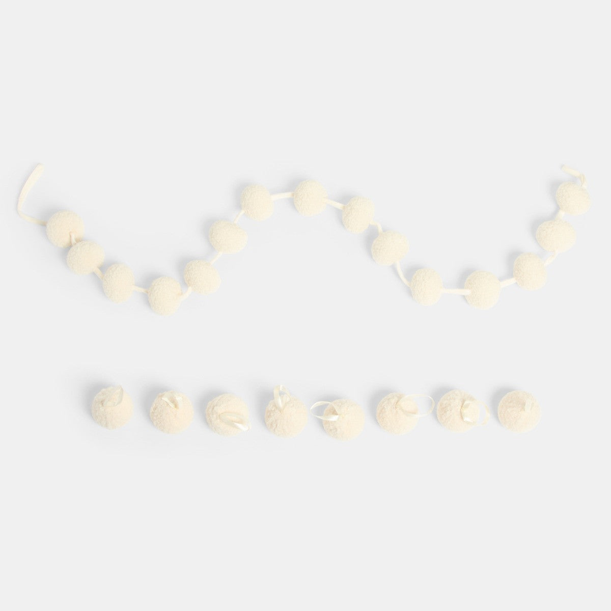 Set of 8 cream pom pom Christmas hanging decorations