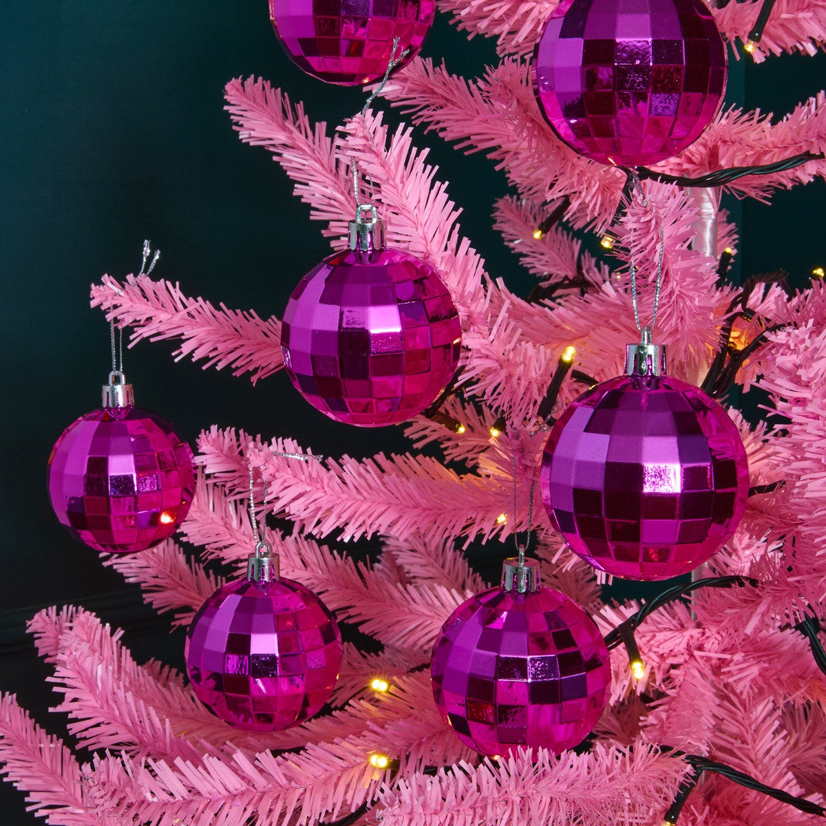 Hot pink disco ball baubles 30 pack Christmas tree decorations - Pinkmas bulk