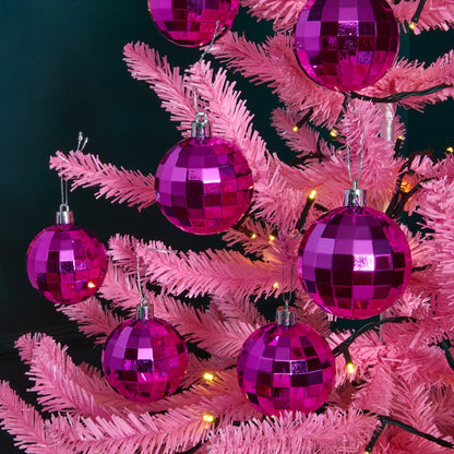 Hot pink disco ball baubles 30 pack Christmas tree decorations - Pinkmas bulk