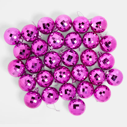 Disco ball hot pink bauble close-up 6cm - Pinkmas ornament detail