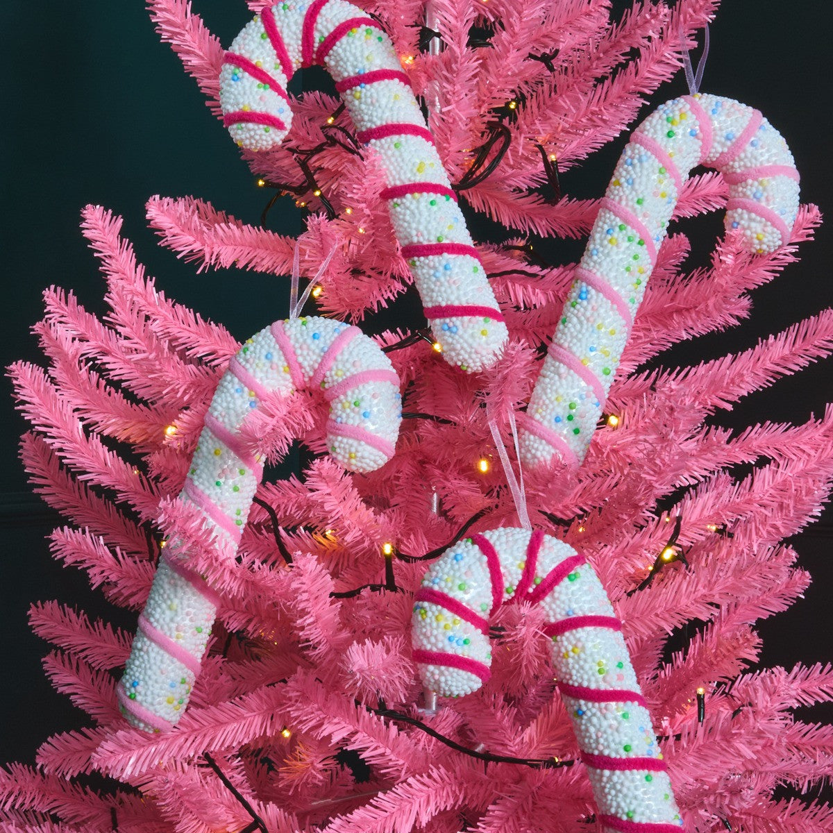 Pink white candy cane Christmas decorations 4 pack - Pinkmas festive ornaments