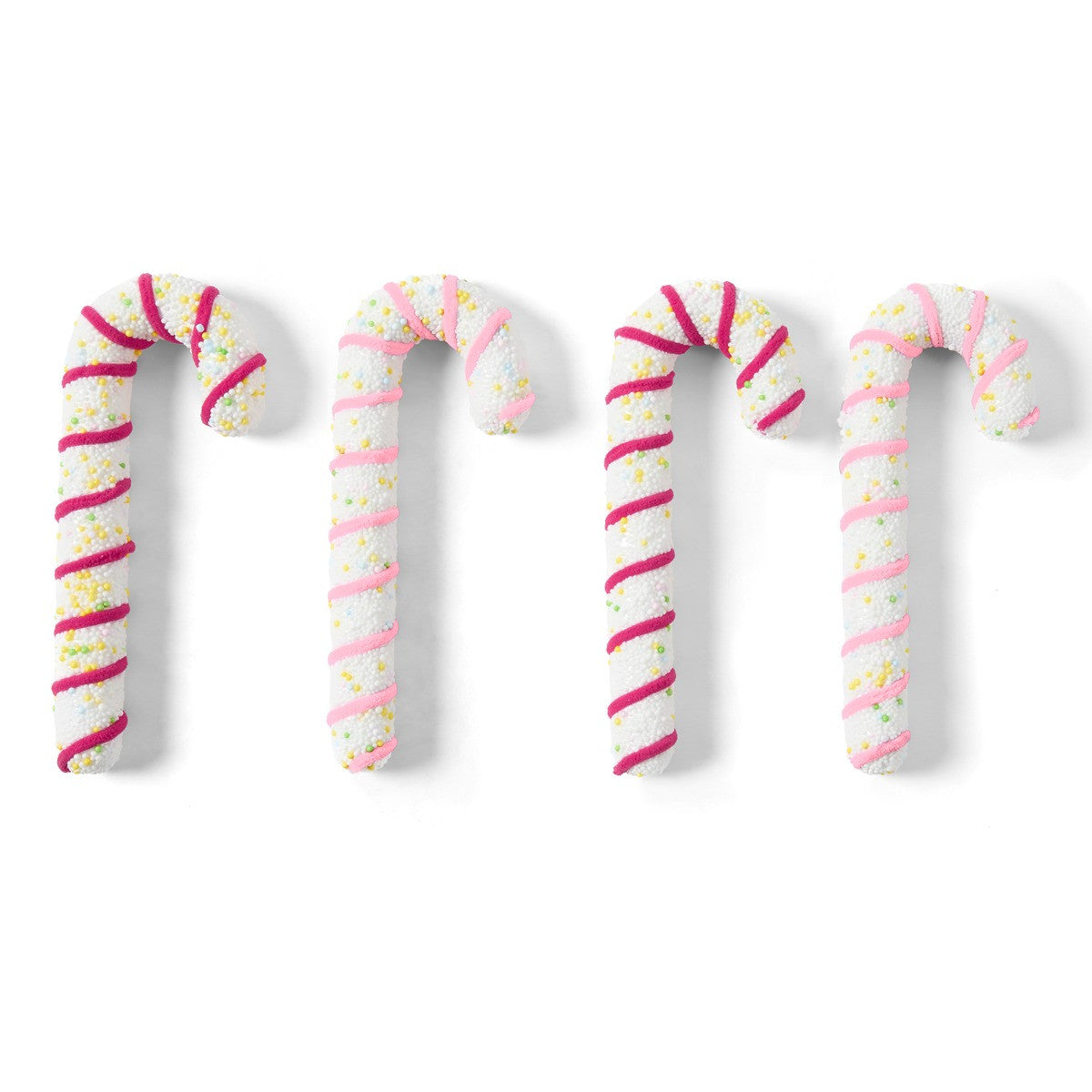 Pink swirl candy cane close-up with sprinkle detailing - Christmas ornament