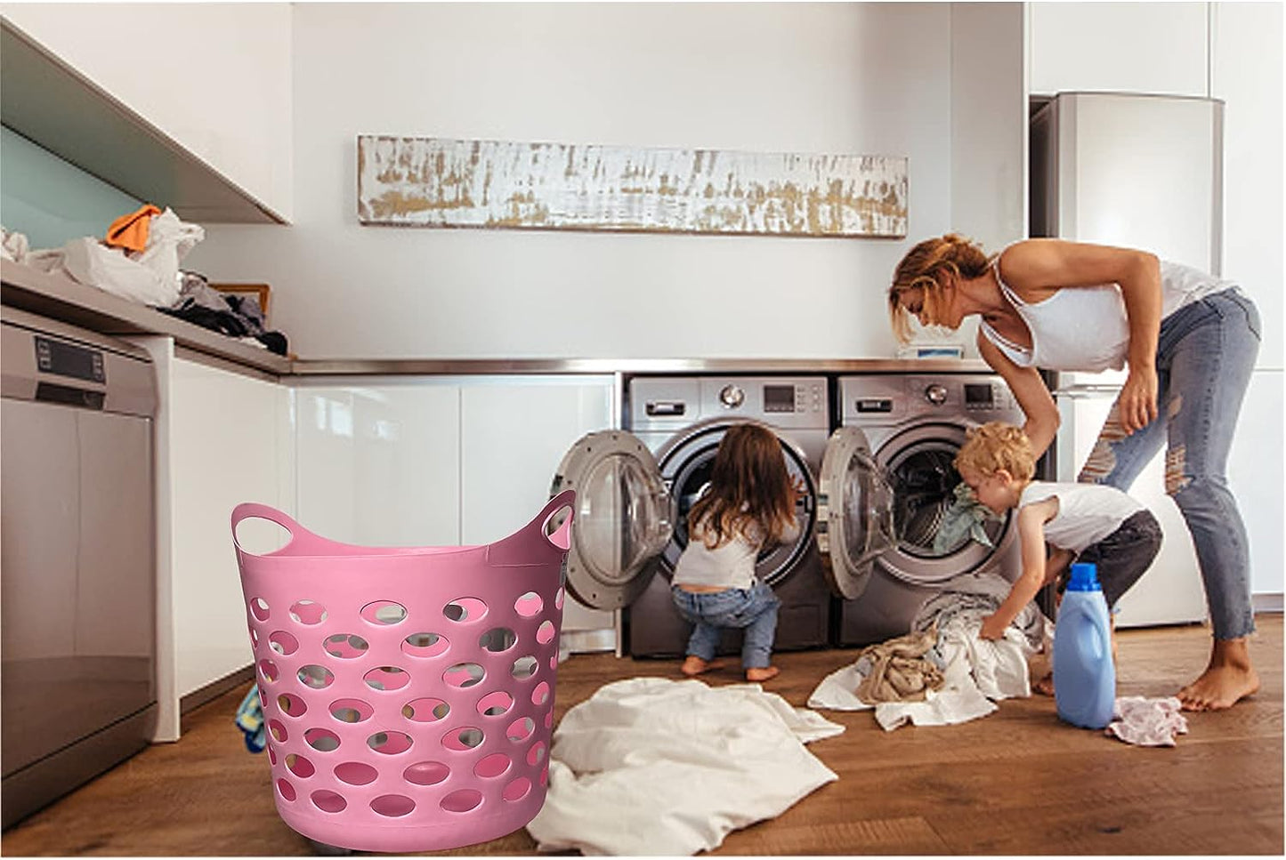 30L Plastic Laundry Basket With Handles Flexi Large Storage Round Hipster Hamper For Clothes Nursery & Home Organisation 13 Colours