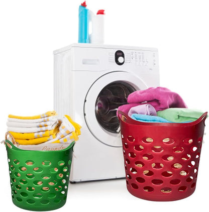 30L Plastic Laundry Basket With Handles Flexi Large Storage Round Hipster Hamper For Clothes Nursery & Home Organisation 13 Colours