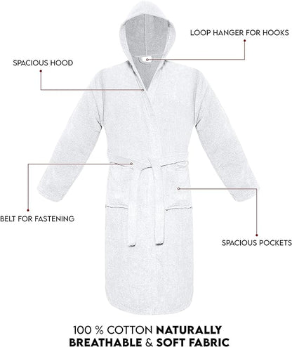 Mens Womens Hooded Bathrobe 100% Soft Cotton Terry Towelling Dressing Gown House Coat