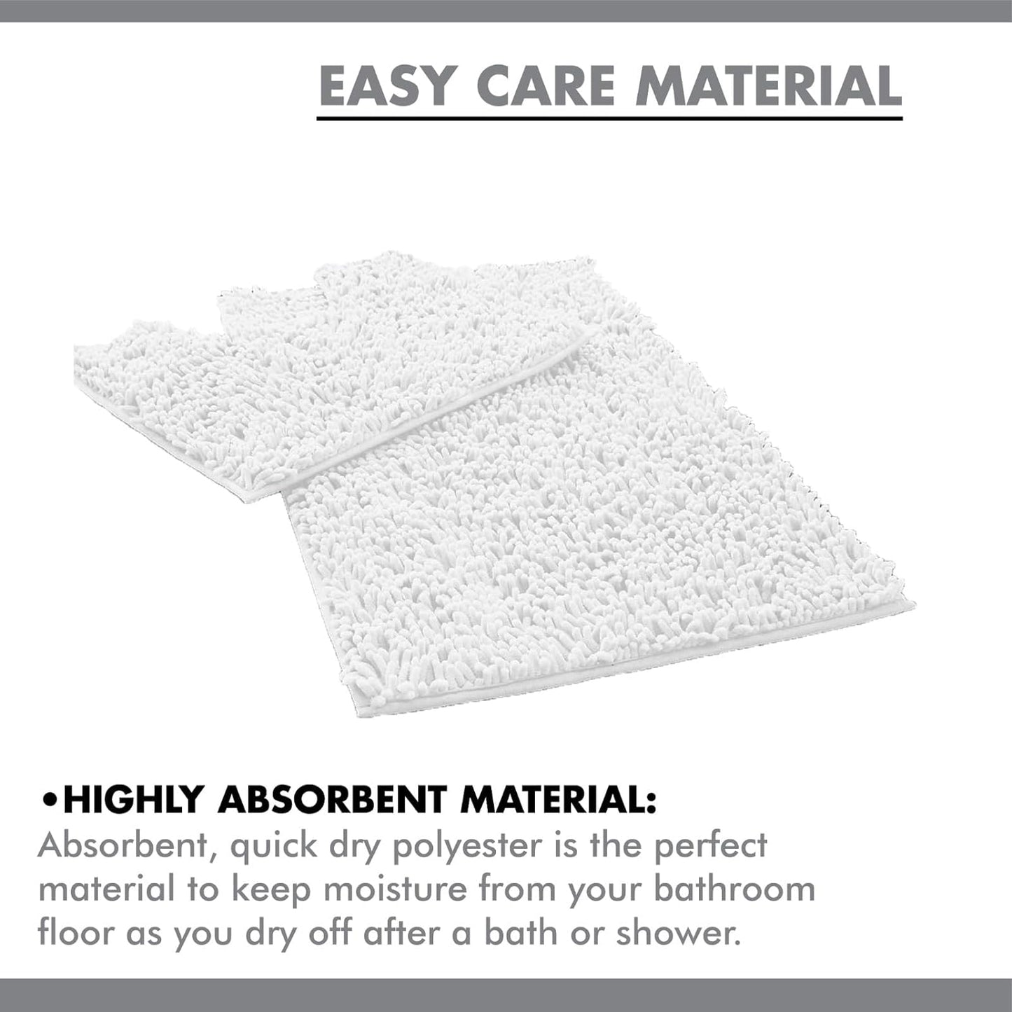 2 Piece Loop Bath Mats for Bathroom - Non Slip Chenille Bath Mat Set Rugs, Extra Soft with Water Absorbent Pedestal Bathmat Shower Toilet Mat