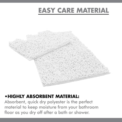 2 Piece Loop Bath Mats for Bathroom - Non Slip Chenille Bath Mat Set Rugs, Extra Soft with Water Absorbent Pedestal Bathmat Shower Toilet Mat