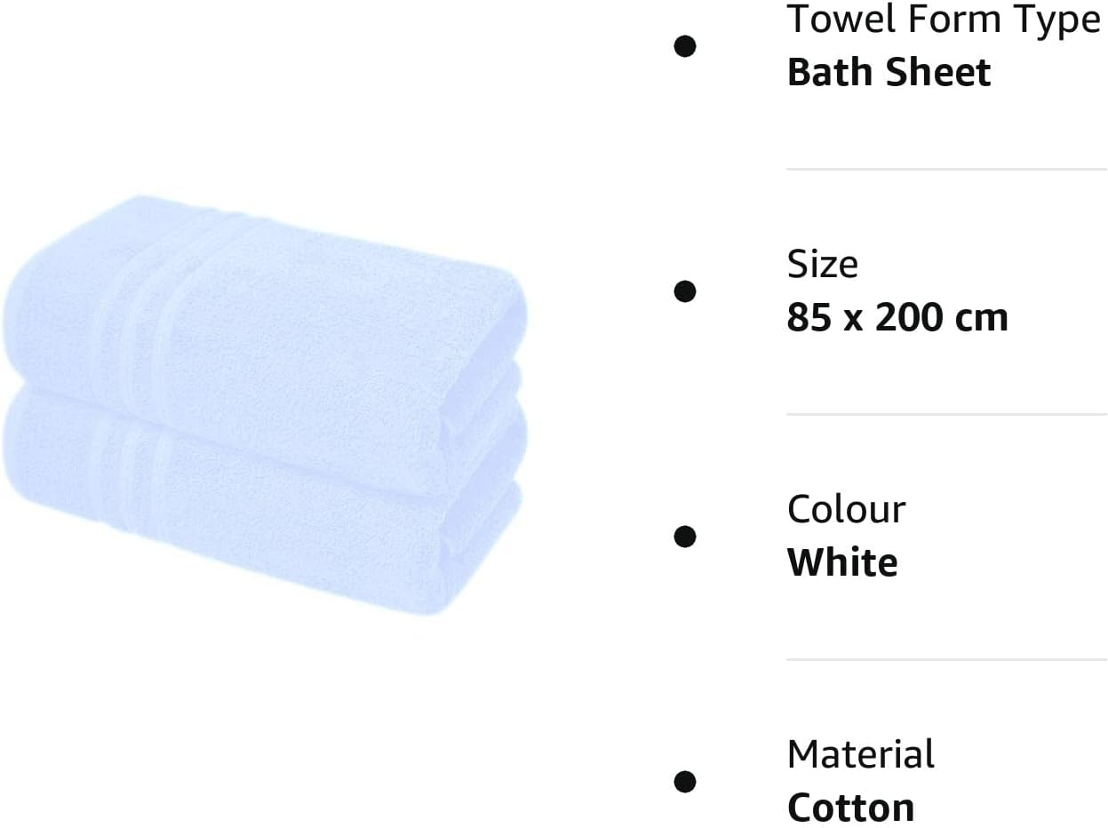 Pack of 2 Extra Large Jumbo Bath Sheets - Beach Towels 100% Cotton  Huge Size (85 x 200 cm)