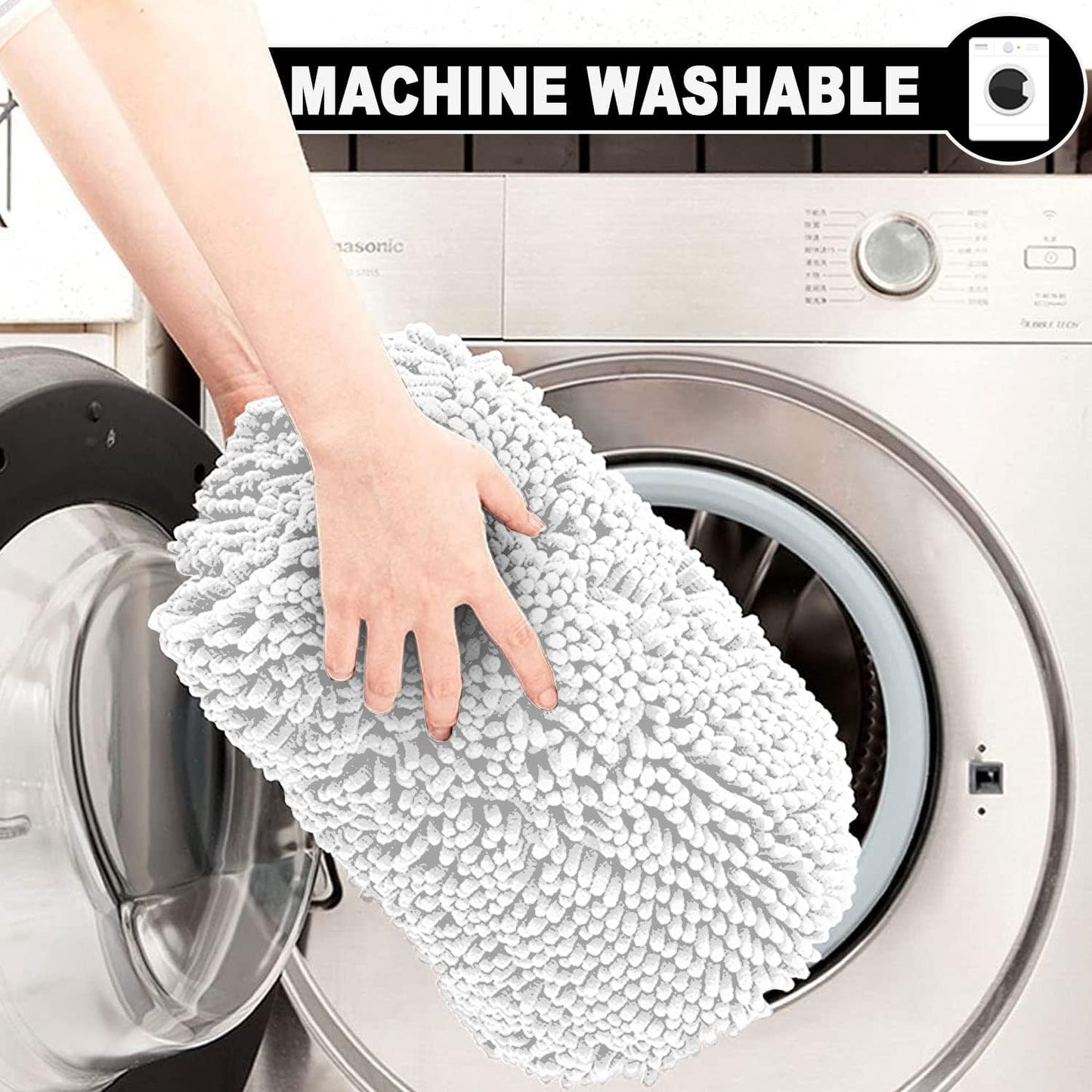 2 Piece Loop Bath Mats for Bathroom - Non Slip Chenille Bath Mat Set Rugs, Extra Soft with Water Absorbent Pedestal Bathmat Shower Toilet Mat