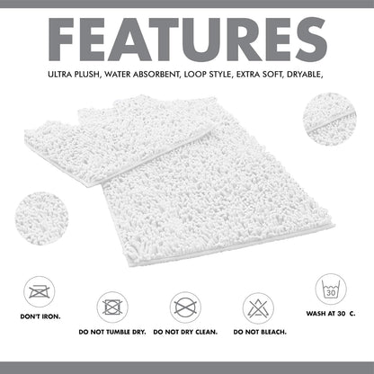 2 Piece Loop Bath Mats for Bathroom - Non Slip Chenille Bath Mat Set Rugs, Extra Soft with Water Absorbent Pedestal Bathmat Shower Toilet Mat