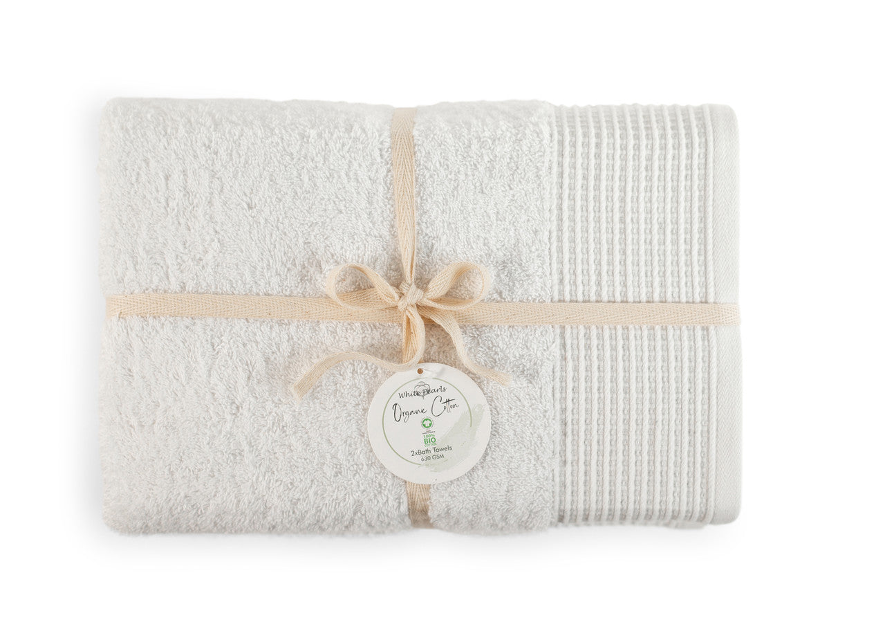 White 100% Pure Organic Cotton Bath Towel pack of 2 630 GSM