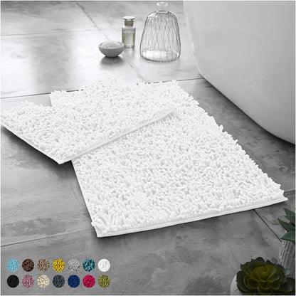 2 Piece Loop Bath Mats for Bathroom - Non Slip Chenille Bath Mat Set Rugs, Extra Soft with Water Absorbent Pedestal Bathmat Shower Toilet Mat
