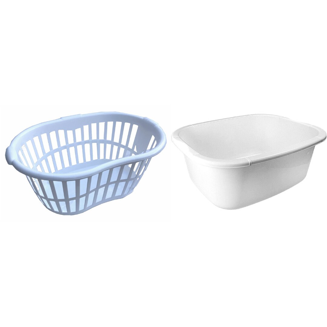 34L Hipster Laundry Basket Plastic Clothes Storage Bin Hamper & 11L Wash up Bowl