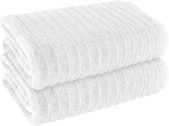 Pack of 2 Jumbo Ribbed Bath Sheet Bathroom Large Bath Towel Highly Absorbent Quick Dry Super Soft 100% Cotton Extra Large Bath Sheets