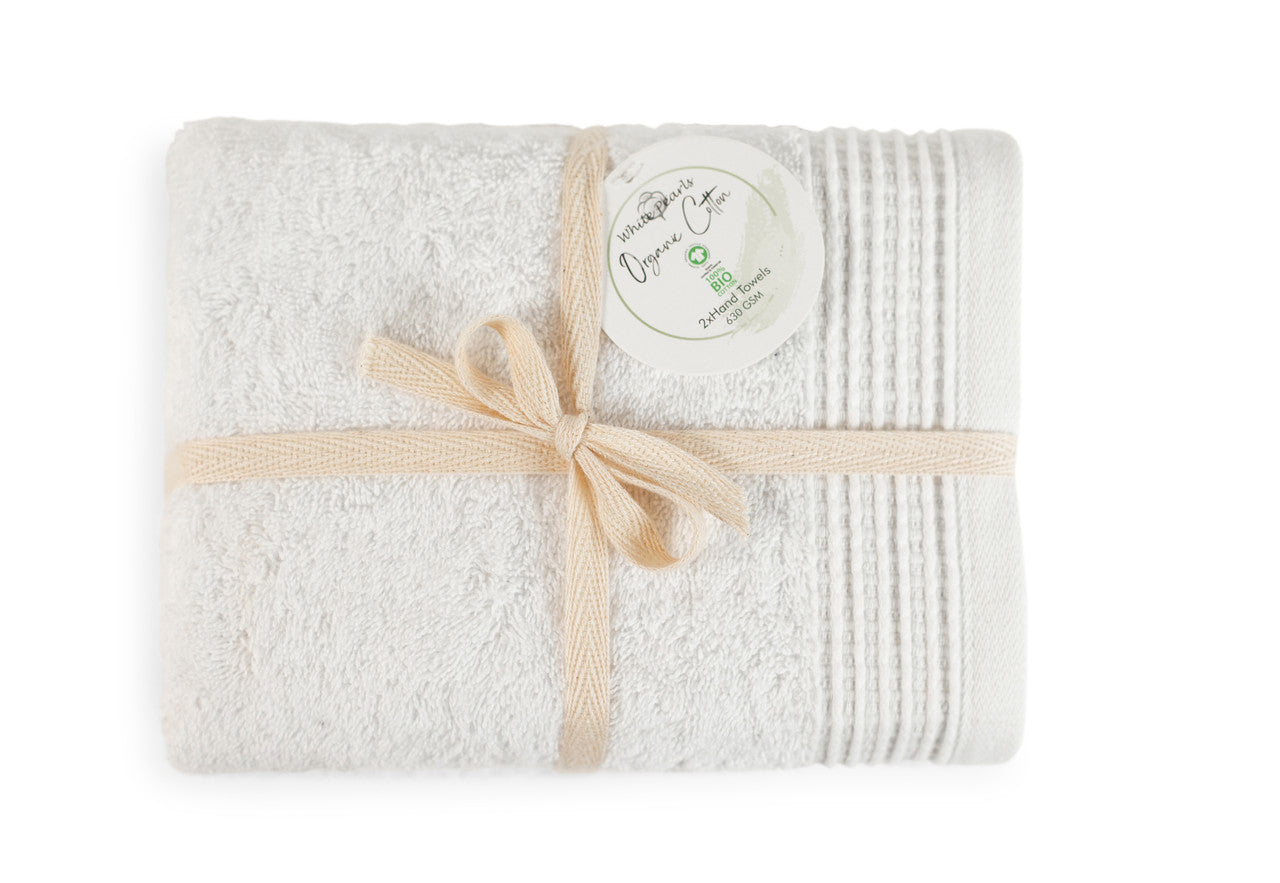 White 100% Pure Organic Cotton Hand Towel pack of 2 630 GSM