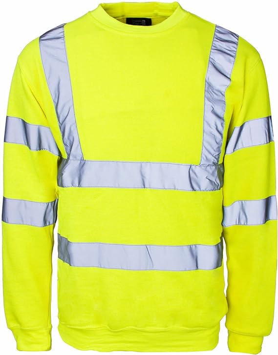 Men’s Hi Vis Work Safety Fleece Jumpers Two Tone Crew Neck Sweatshirt Security Workwear Pullover Top