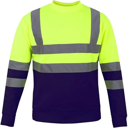 Men’s Hi Vis Work Safety Fleece Jumpers Two Tone Crew Neck Sweatshirt Security Workwear Pullover Top
