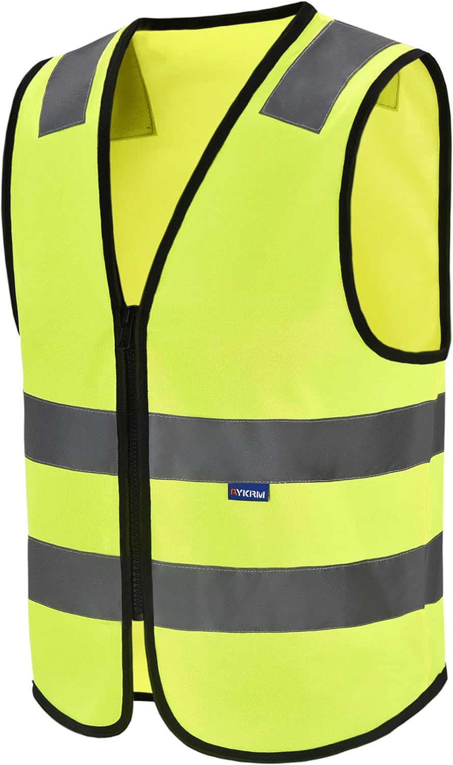 Zipped High Visibility Hi Viz Vest Waistcoat high vis Safety hi vis vest For Men's and Women's Lightweight and Comfortable Safety Vests, Standard Size Reflective Safety Vest(XXS-XXL)