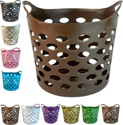 30L Plastic Laundry Basket With Handles Flexi Large Storage Round Hipster Hamper For Clothes Nursery & Home Organisation 13 Colours