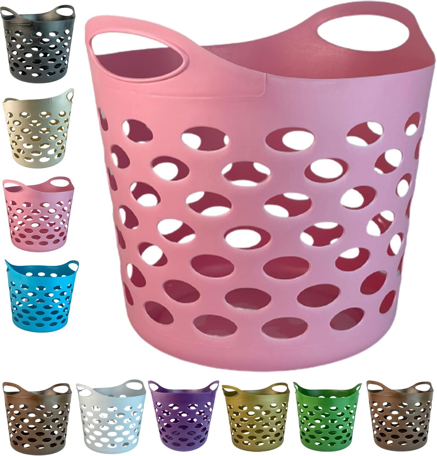 30L Plastic Laundry Basket With Handles Flexi Large Storage Round Hipster Hamper For Clothes Nursery & Home Organisation 13 Colours